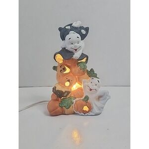 Vintage Stacked Jack O'Lantern Ghost Bat Ceramic Halloween Ghost & Pumpkin Light
